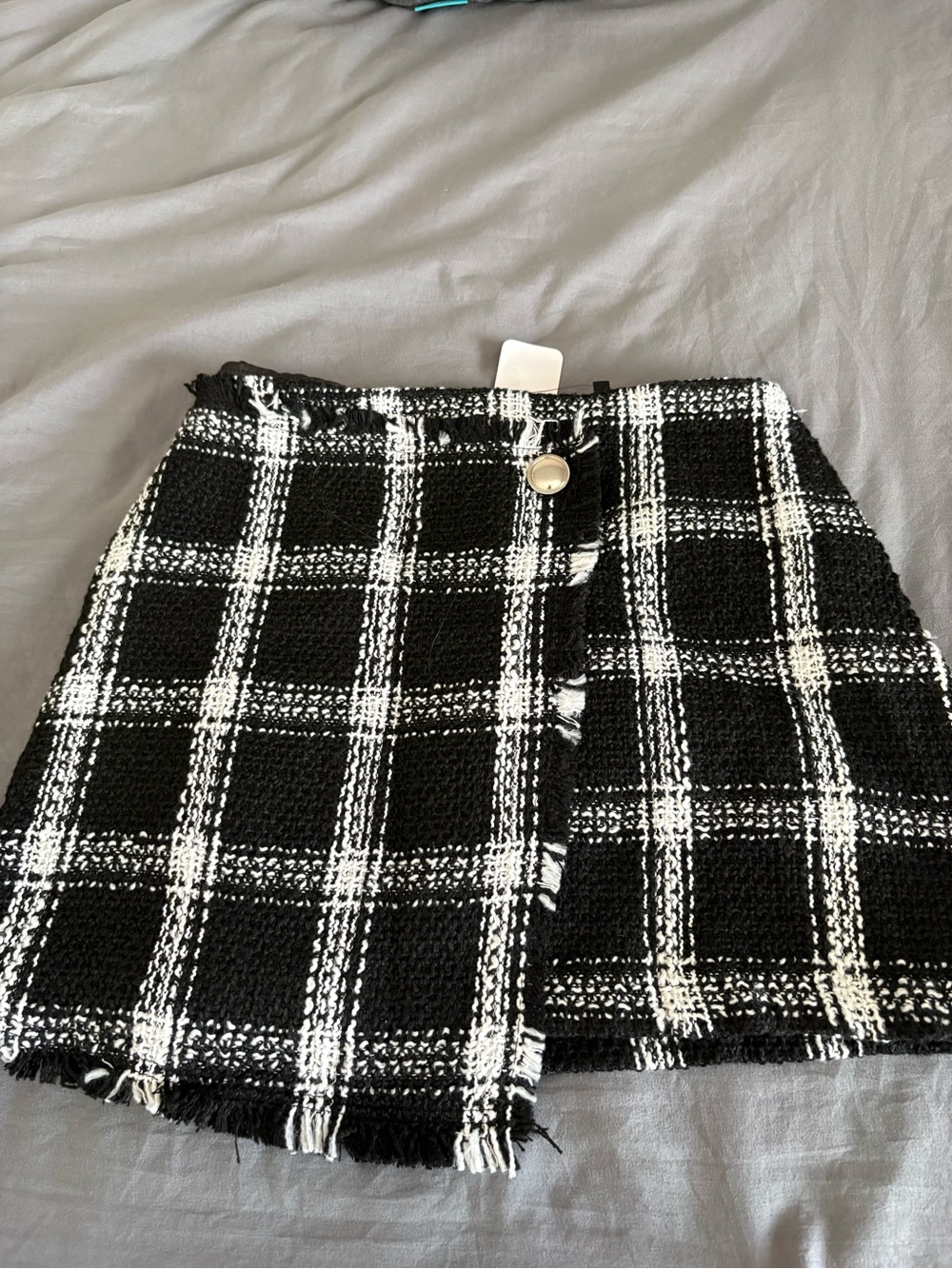 Fashion Nova Black & White Plaid Tweed Mini Skirt